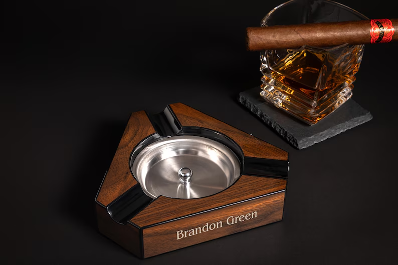 Personalized Engraved Cigar Ashtray - Custom Wood Ashtray, Unique Gift for Him
