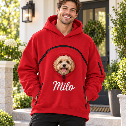 Custom Dog Pouch Sweatshirt For Pet | Personalized Embroidered Name Pet Carrying Unisex Hoodie Small Pet Owner Christmas Gift