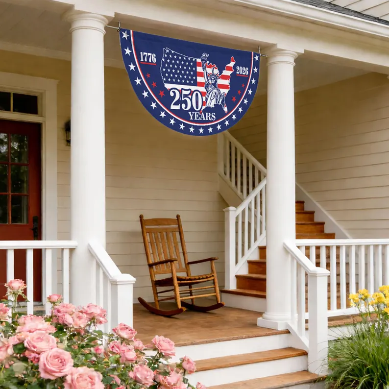 250th Anniversary Fan Flag, 1776-2026 Patriotic Bunting, 4th of July Front Porch Decor