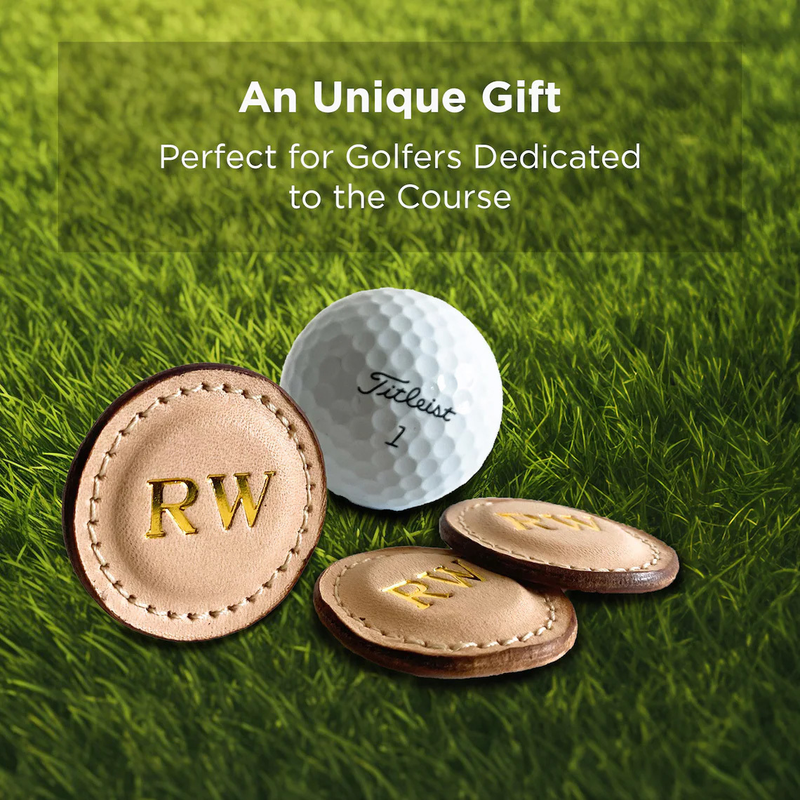 Premium Leather Golf Ball Marker Set of 2, Full Grain Vegetable Tanned Leather, Personalized Golf Gift, Custom Monogram, 1.5" Diameter, Perfect for Golf Lovers