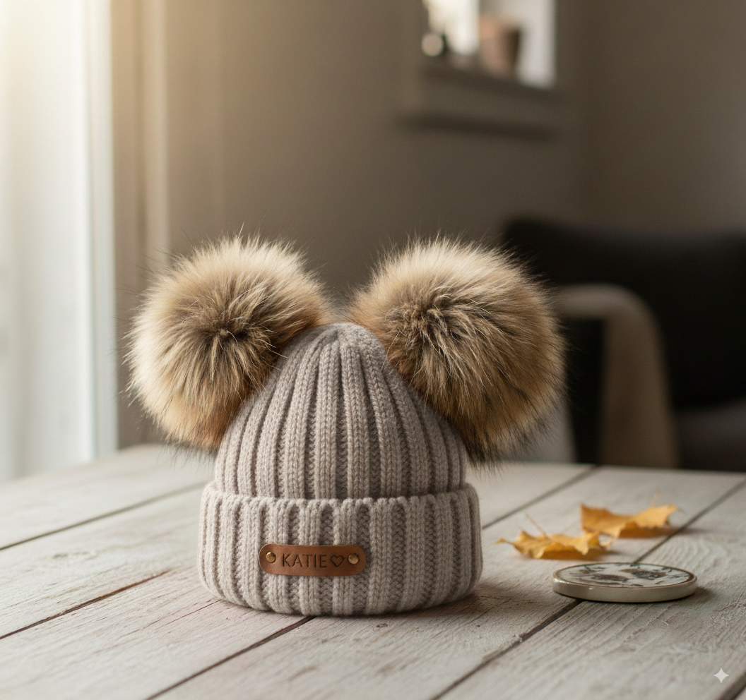 Personalized Name Kid Pom Pom Hat Personalized Baby Beanie,Newborn Baby Beanie Hat Toddler Hat Kids Engraved Name Winter Hat Baby First Christmas Gift