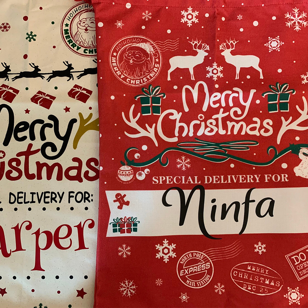 Personalized Christmas Santa Sack, Custom Canvas Gift Bag, Large Santa Present Sack for Kids, Reusable Holiday Gift Bag
