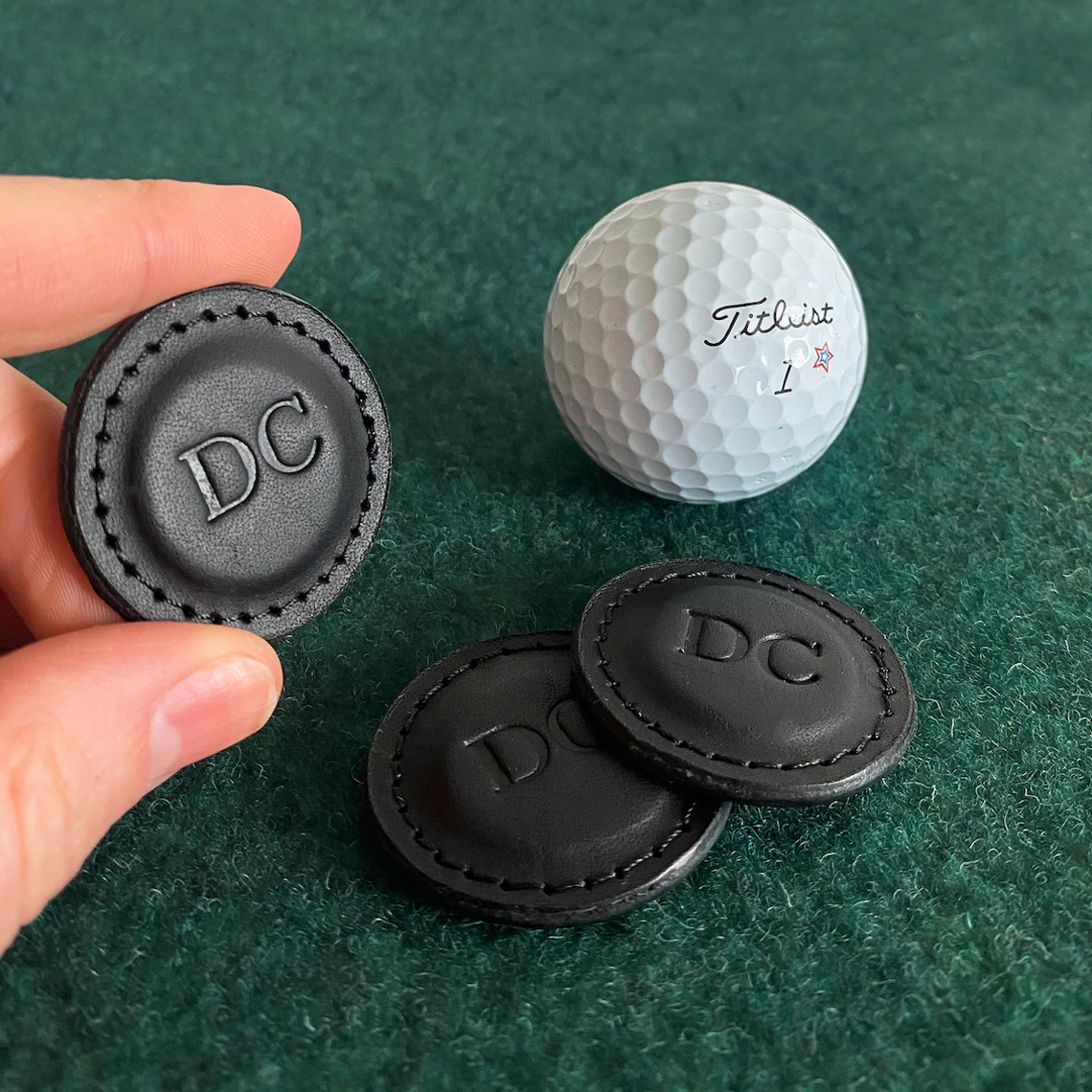 Premium Leather Golf Ball Marker Set of 2, Full Grain Vegetable Tanned
