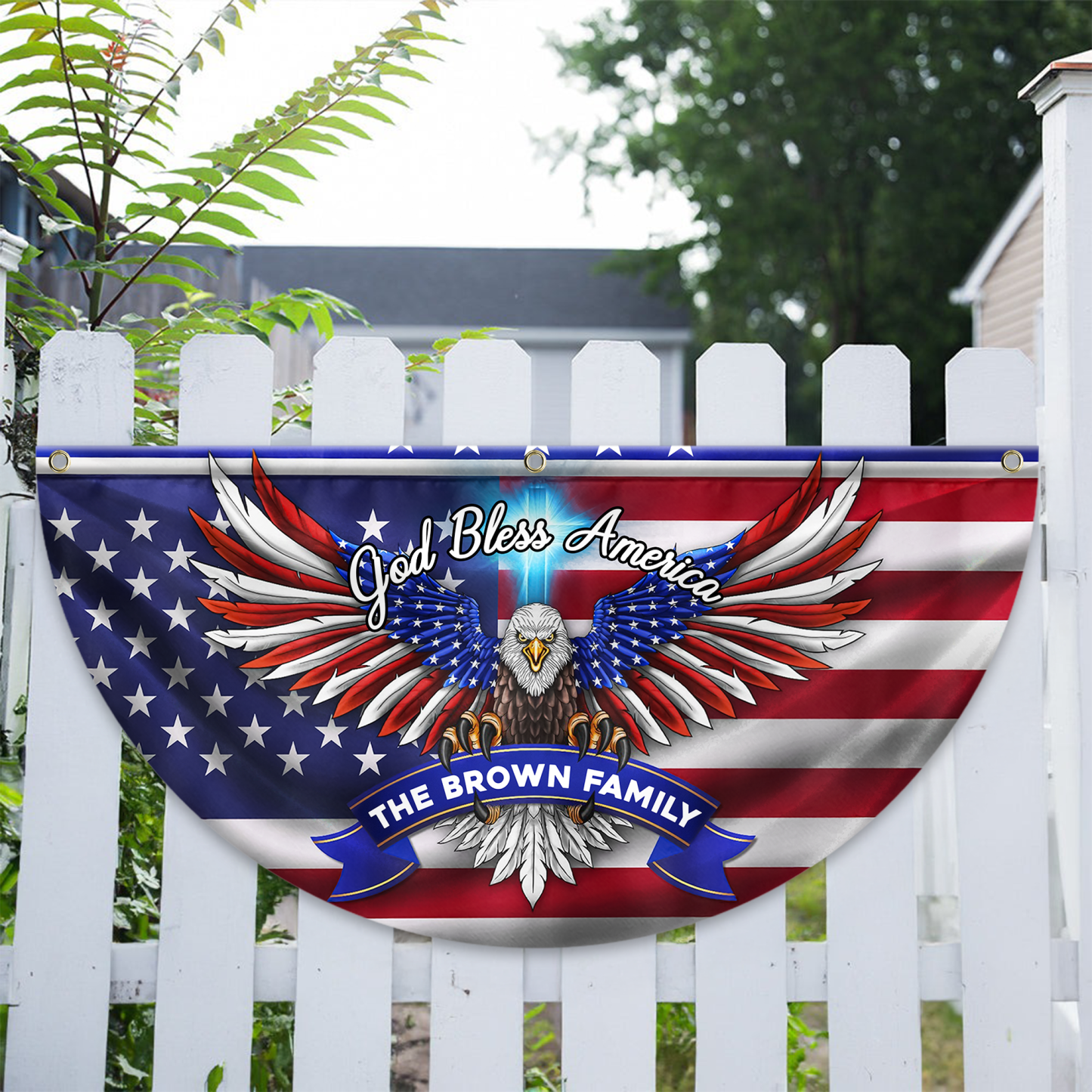 Personalized America 250th Anniversary Bunting Flag Custom Family Name Faith, Family & Freedom America 250 Years Non-Pleated Fan Flag HA75 898786