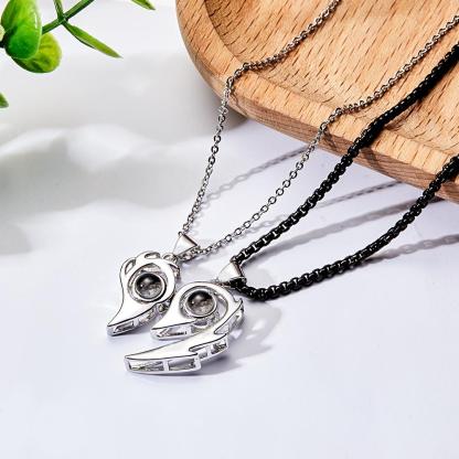 2 Pcs Personalized Picture Inside Projection Necklace Custom Memorial Photo Projected Pendant Jewelry Gift for Couple Men Women for Her