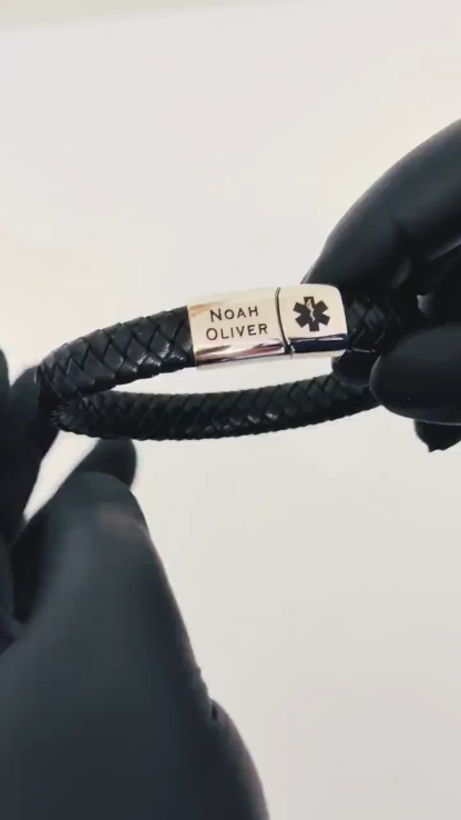 Personalised Mens Medical ID Bracelet, Engraved Leather Medical Alert, Emergency ID for Diabetes Allergy Epilepsy, Gift for Him
