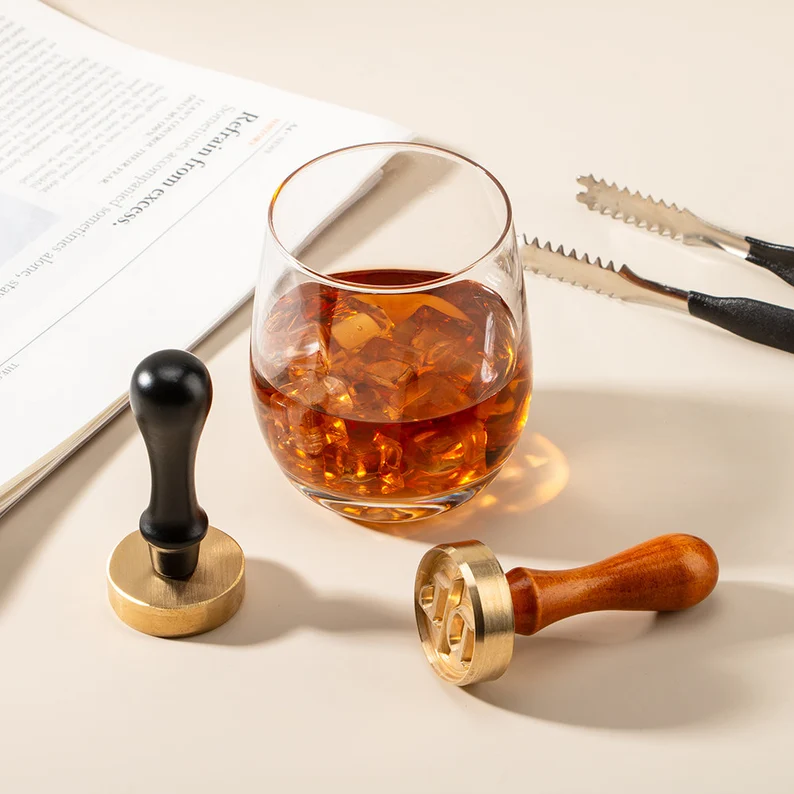 Personalized Ice Cube Stamp: Custom Logo Brass Stamp for Cocktails & Whisky Lover