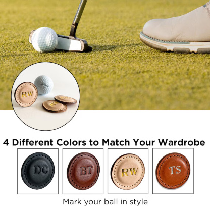 Premium Leather Golf Ball Marker Set of 2, Full Grain Vegetable Tanned Leather, Personalized Golf Gift, Custom Monogram, 1.5" Diameter, Perfect for Golf Lovers