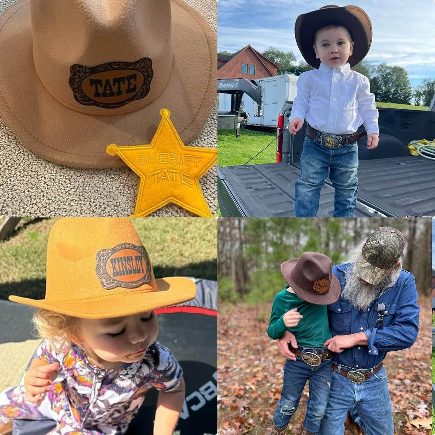 Personalized Toddler Boys Cowboy Hat, 2-8t Kids Western Cowboy Hat, Custom Name Sewn Leather Patch Cowgirl Hat