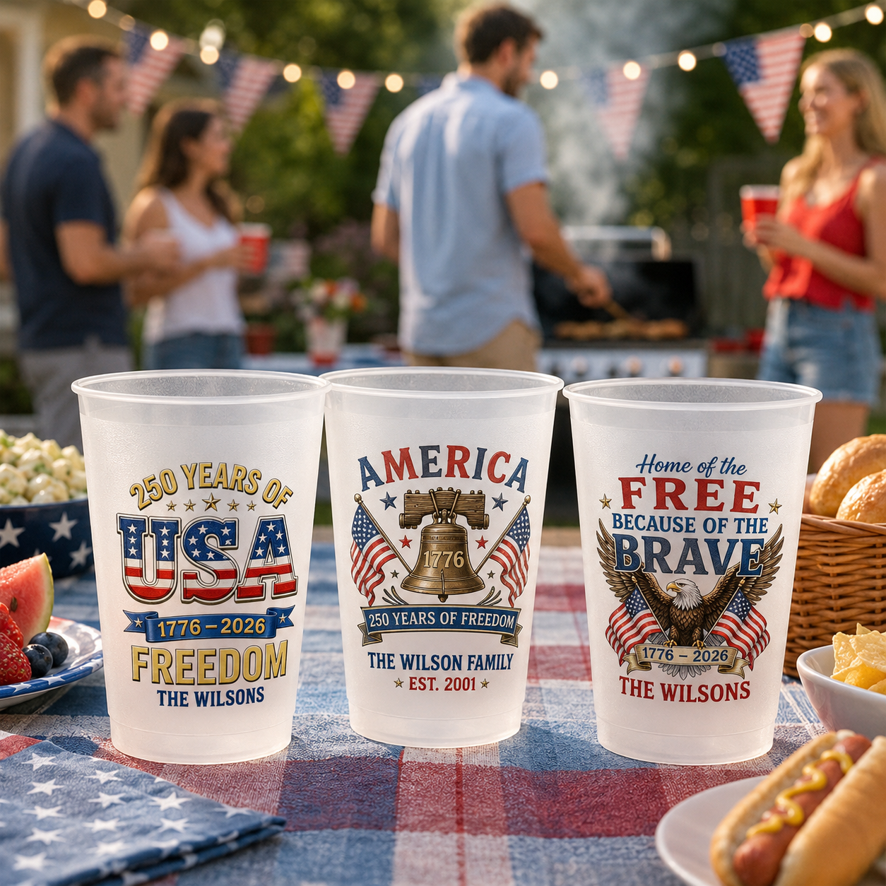 Personalized 250 Years of Freedom Cups, Stars and Stripes Celebration Drinkware for Independence Day & Summer Parties