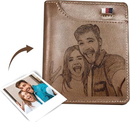 Custom Wallet for Men, Personalized Engraved Men's Wallet, Long Leather Men Wallet with Photo Name for Anniversary Birthday Wedding, Personalized Gifts for Him Dad Husband Groomsman Boyfriend