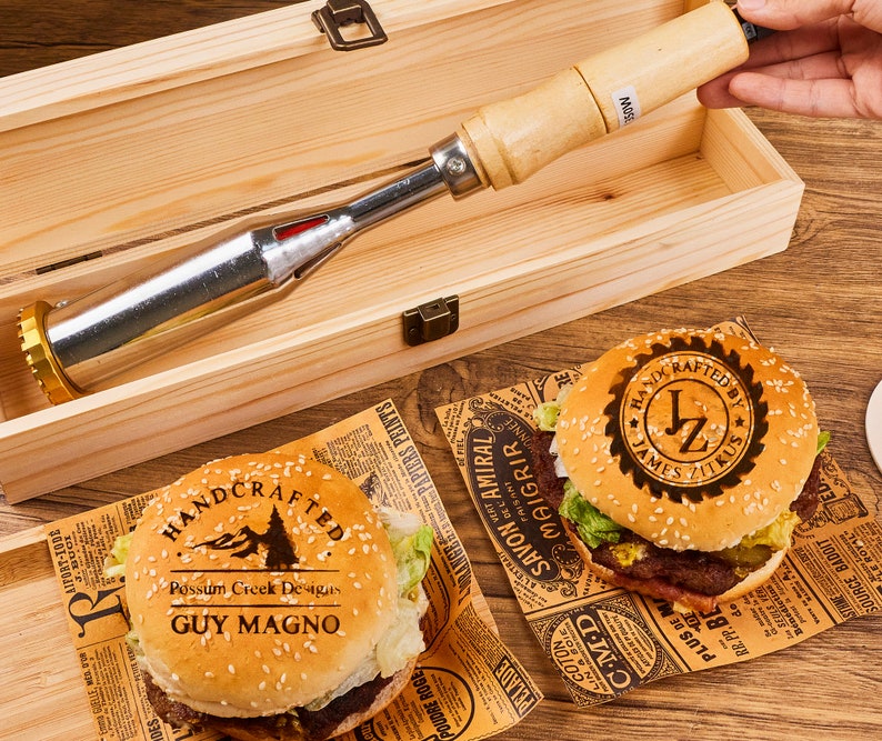 Custom Burger,Wood Branding Iron - Personalized Wood, Meat, Leather Engraver with Customizable Logos, Wood Burning Stamp for Woodworking