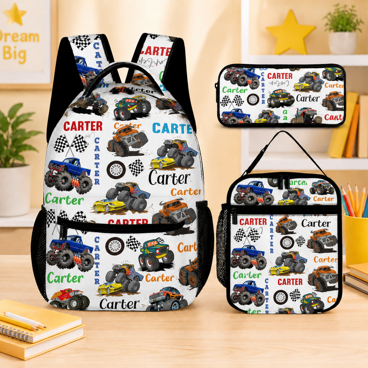 Personalized Name Monster Truck Backpack