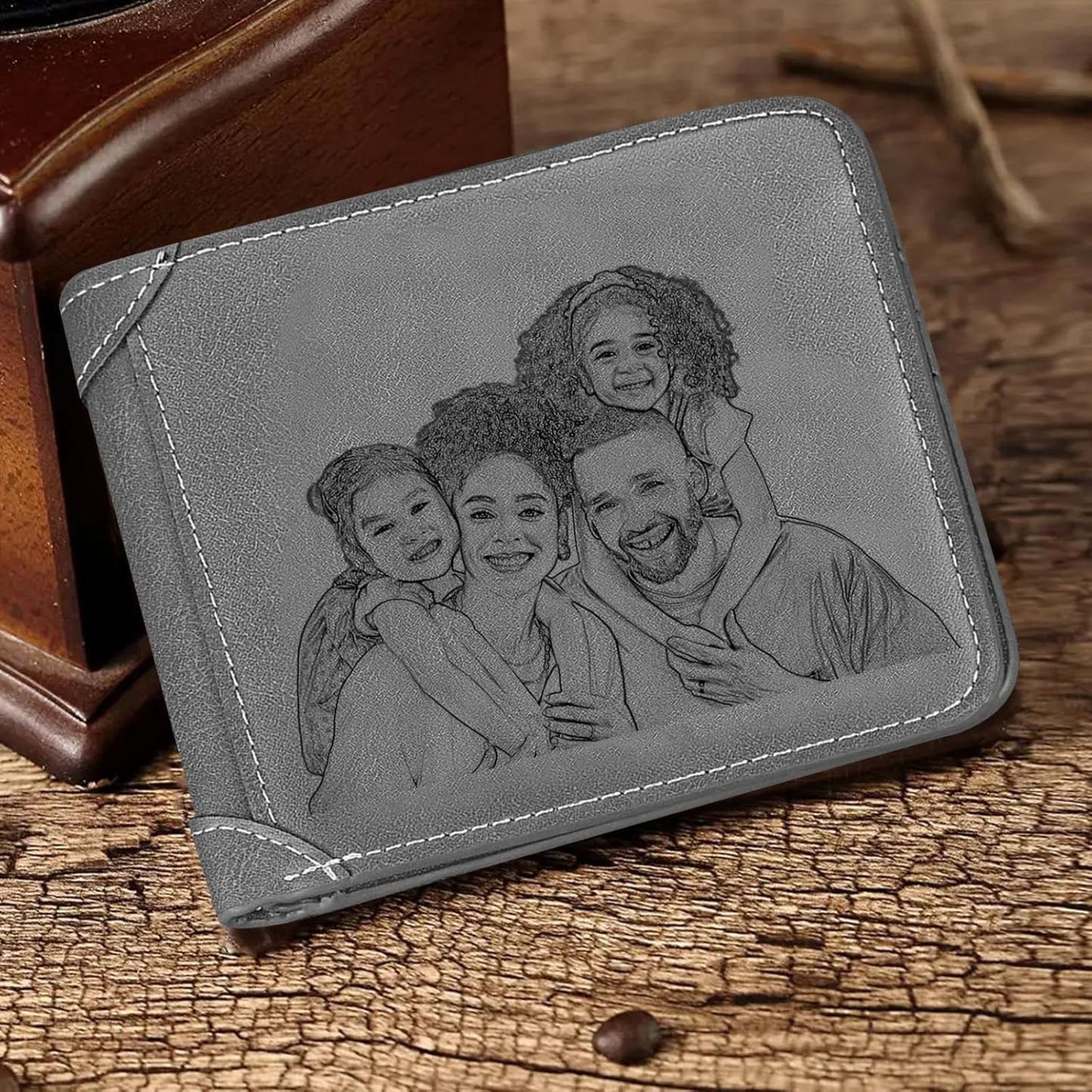 Personalized Photo Wallets for Men, Custom Name Mens Wallets for Him Boyfriend Husband Dad Men, Personalized Gifts Engraved Photo Name Text Wallets for Birthday Anniversary