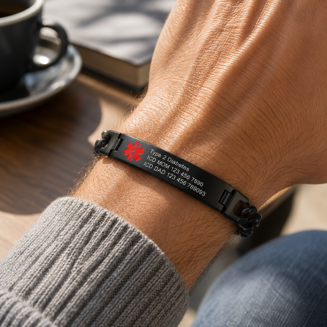 Custom Medical Alert Bracelet for Men, Personalized Diabetes ID Titanium Steel Emergency Wristband