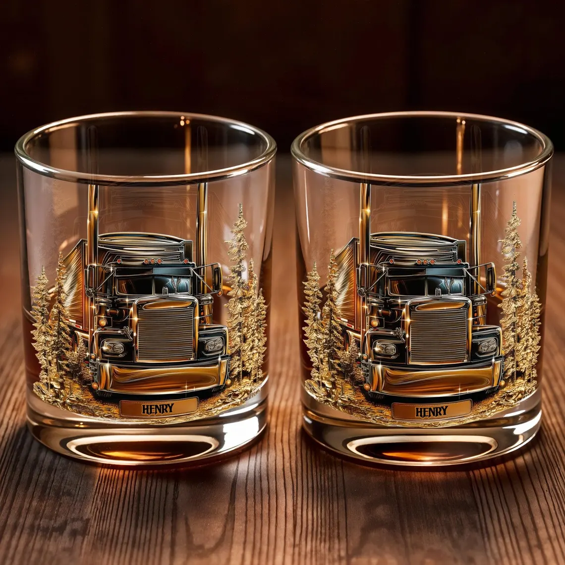 Personalized Trucker Whiskey Glass 2d Flat, Custom Semi Truck Bourbon Glass, Truck Driver Gift for Men, Long Haul Driver Rocks Glass