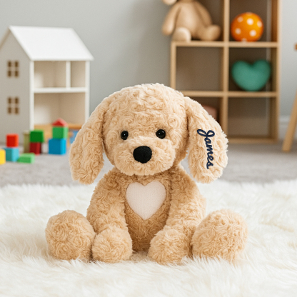 Custom Golden Retriever Stuffed Animal, 12.2" Puppy Plush Personalized Embroidered Name Stuffed Dog Plushie