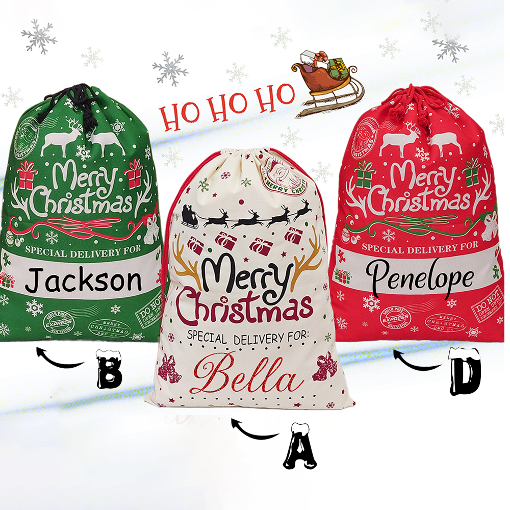 Personalized Christmas Santa Sack, Custom Canvas Gift Bag, Large Santa Present Sack for Kids, Reusable Holiday Gift Bag