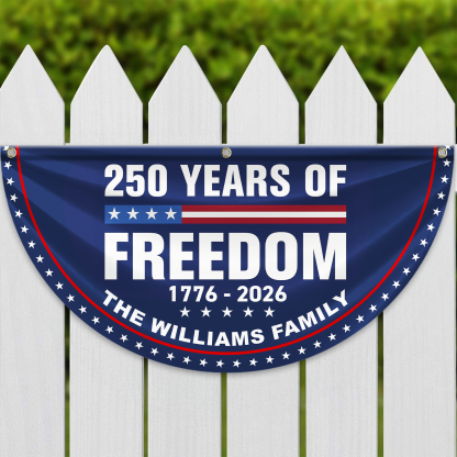 Personalized America 250th Anniversary Bunting Flag 250 Years Of Freedom Custom Family Name Non-Pleated Fan Flag
