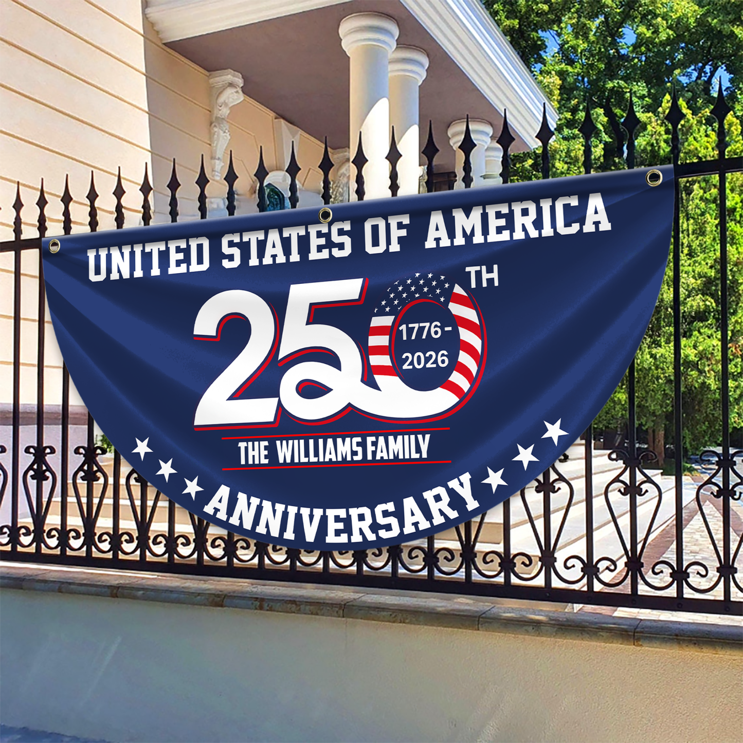 Personalized America 250th Anniversary Bunting Flag Patriotic 250th Anniversary 1776 2026 United States of America Non-Pleated Fan Flag