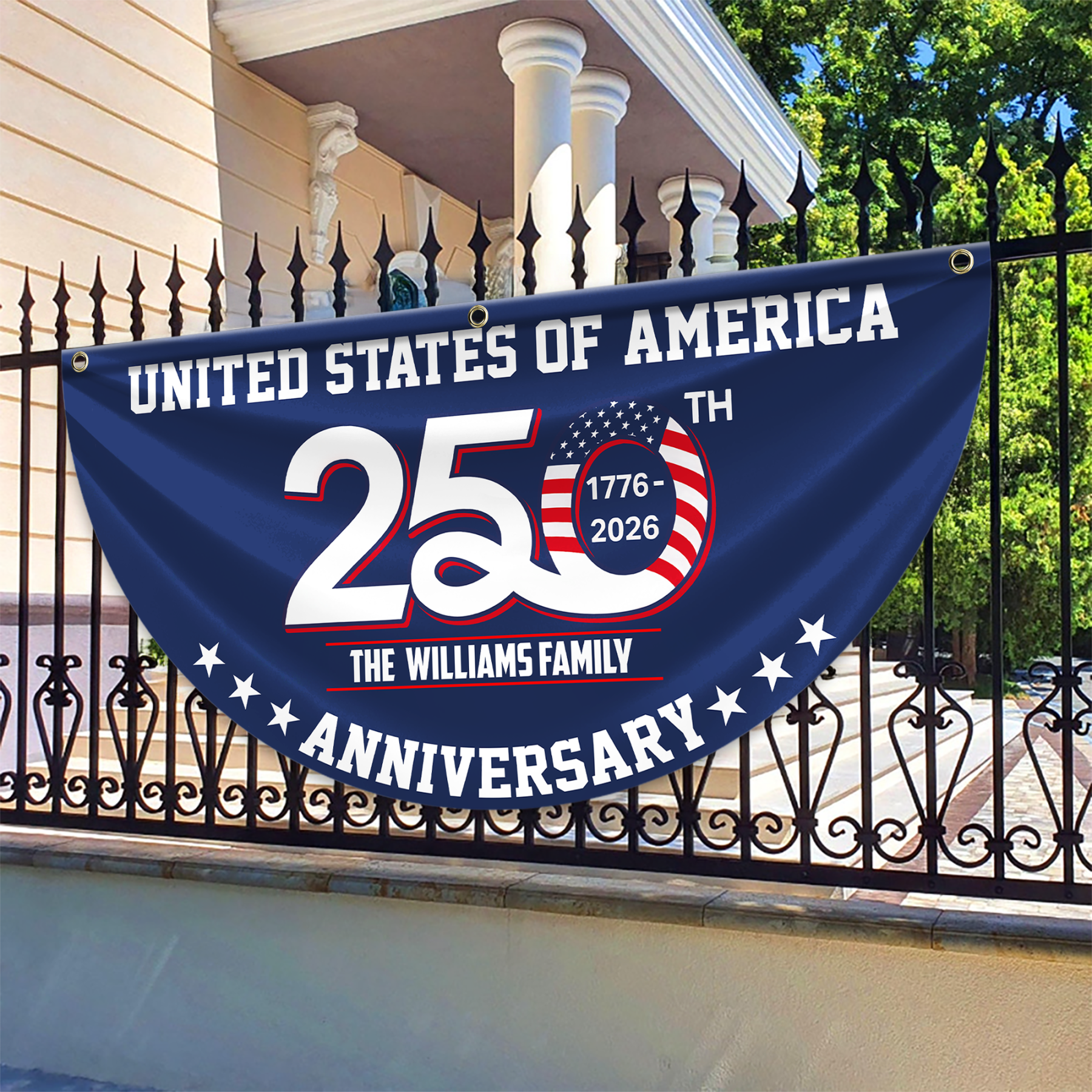 Personalized America 250th Anniversary Bunting Flag Patriotic 250th Anniversary 1776 2026 United States of America Non-Pleated Fan Flag