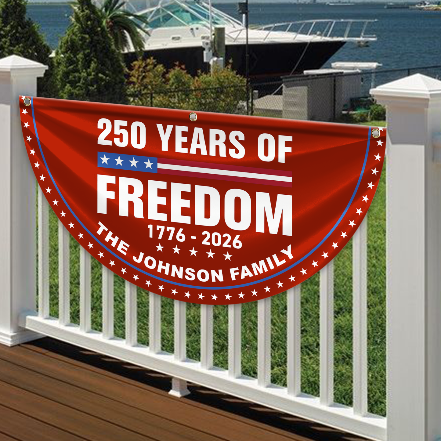 Personalized America 250th Anniversary Bunting Flag 250 Years Of Freedom Custom Family Name Non-Pleated Fan Flag