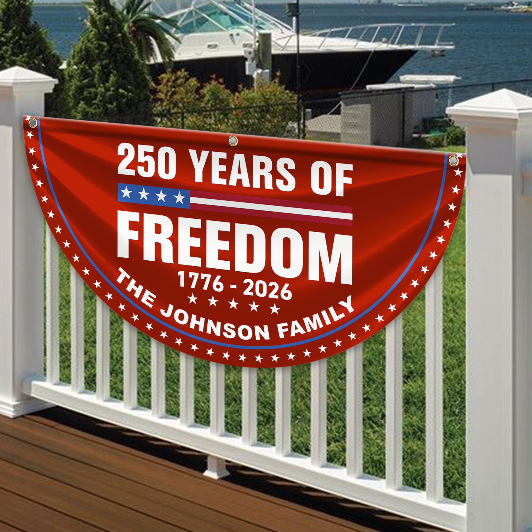 Personalized America 250th Anniversary Bunting Flag 250 Years Of Freedom Custom Family Name Non-Pleated Fan Flag