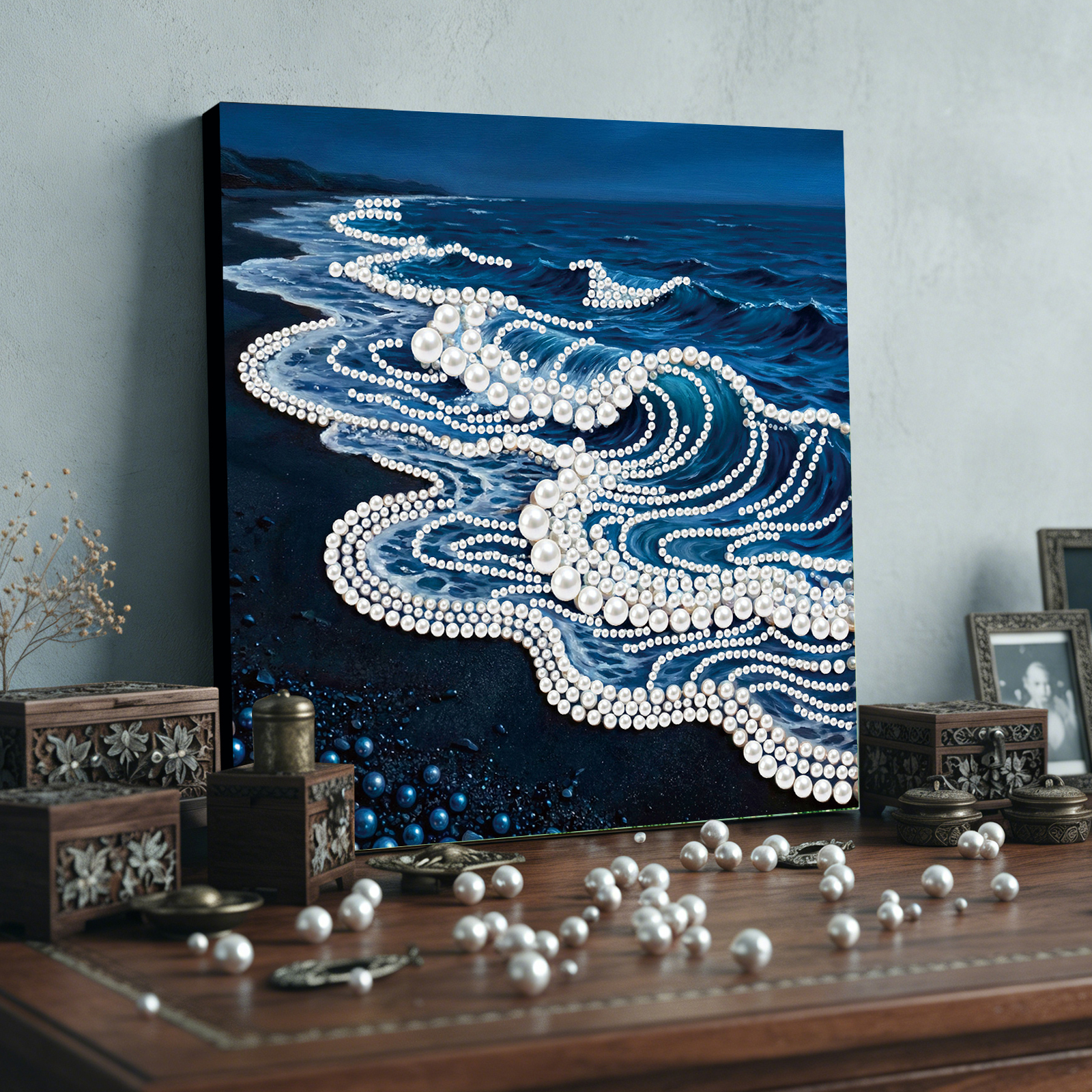 Framed Waves-Pearls Painting Kit DIY Diamond Painting Pearl Dot Crafts 