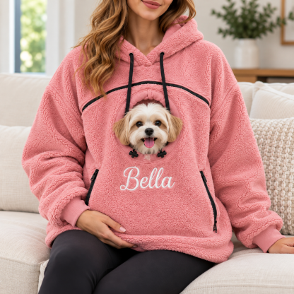 Personalized Fleece Pet Hoodie | Custom Embroidered Name, Cozy Pet Carrier Gift for New Pet Parents