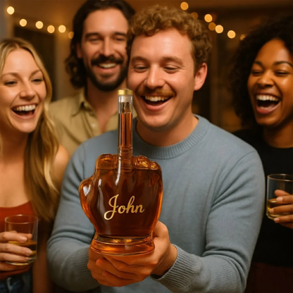 Custom Middle Finger Whiskey Decanter, Personalized Hand-Shaped Glass Bottle, Funny Novelty Gift for Men or Friends, Unique Gag Liquor Bottle