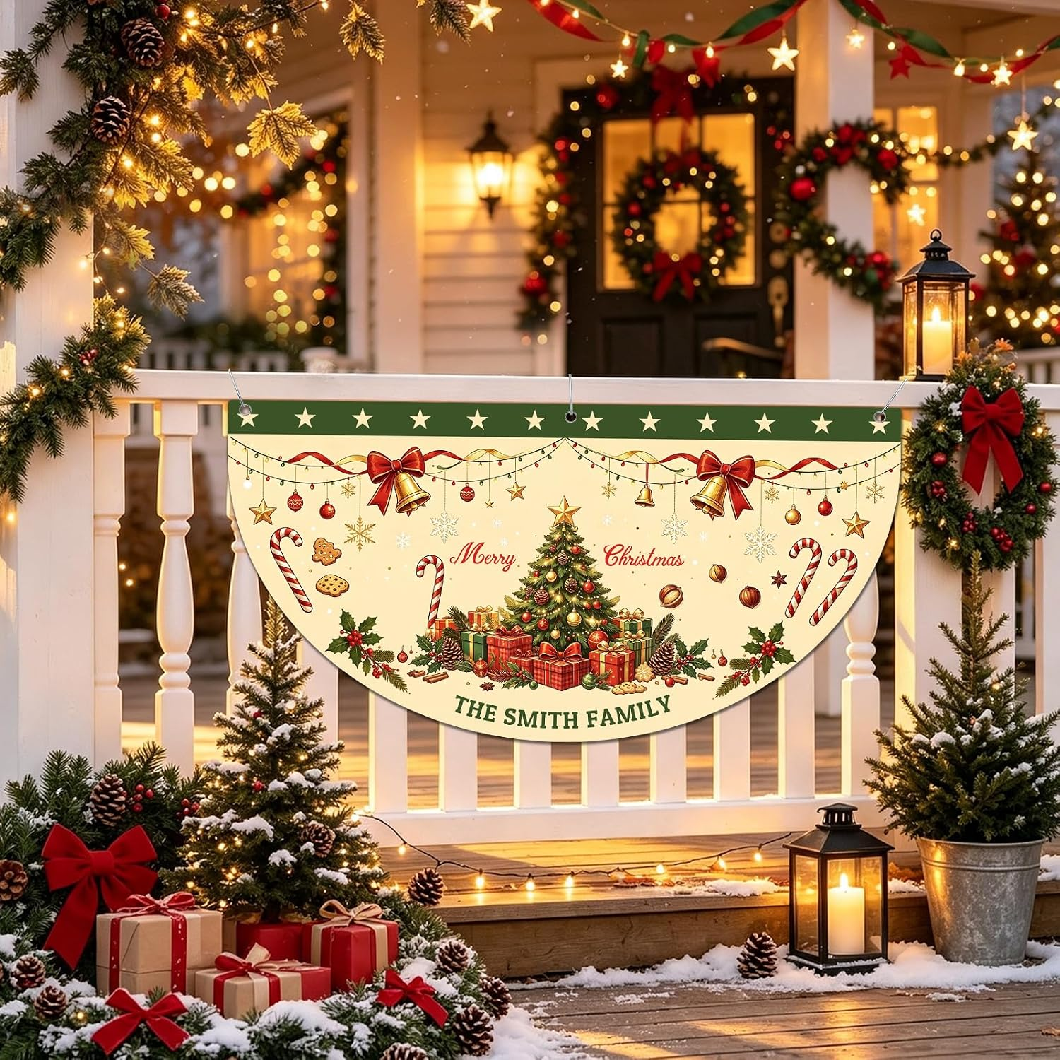 Custom Christmas Banner Personalized Christmas Bunting Party Backdrop for Indoor & Outdoor