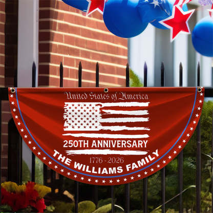 Personalized America 250th Anniversary Bunting Flag Custom Family Name USA 250th Anniversary Non-Pleated Fan Flag