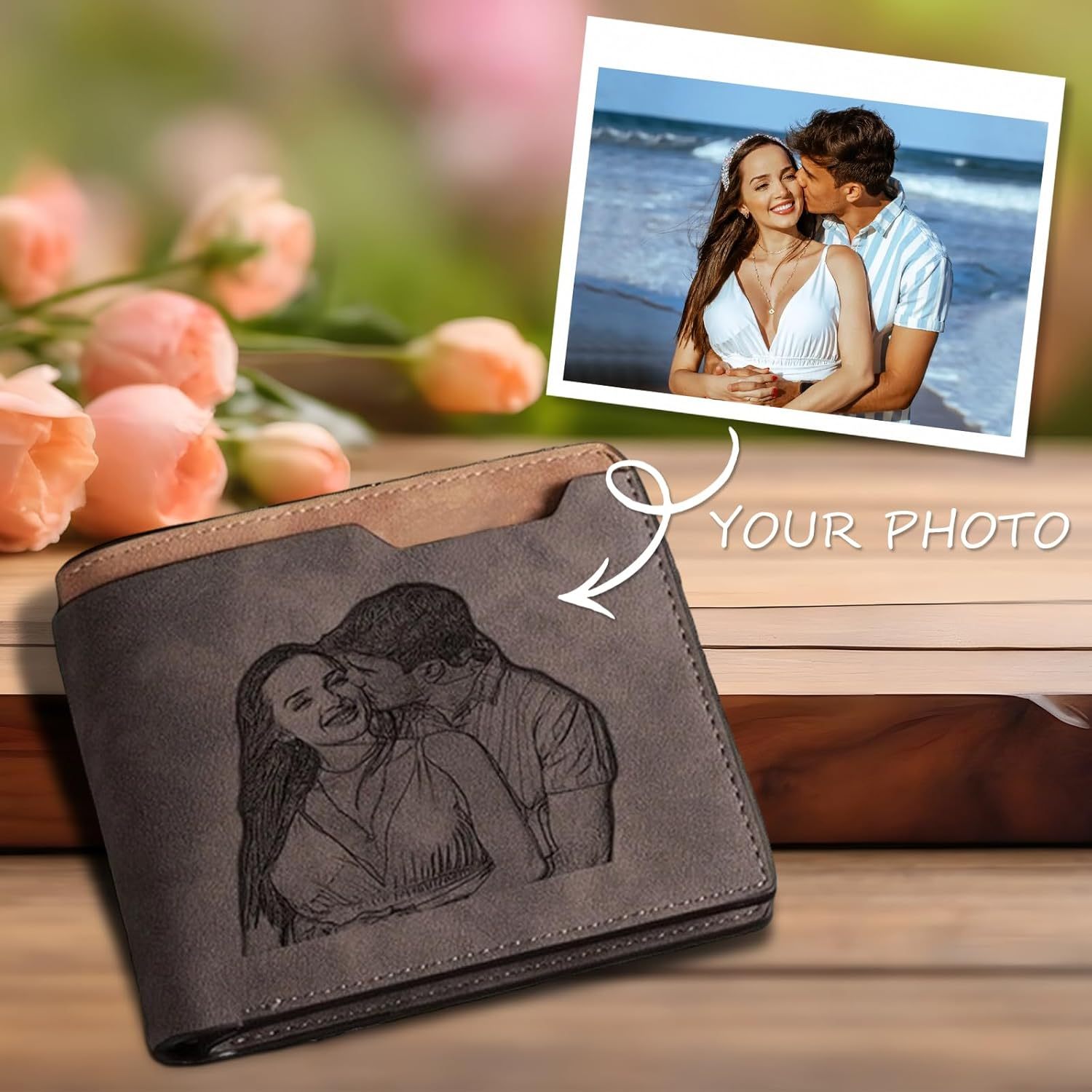 Custom Wallets for Men, Personalized Photo Wallets for Fathers Day, Personalized Gifts Engraved Wallets for Boyfriend Husband Dad Men Him