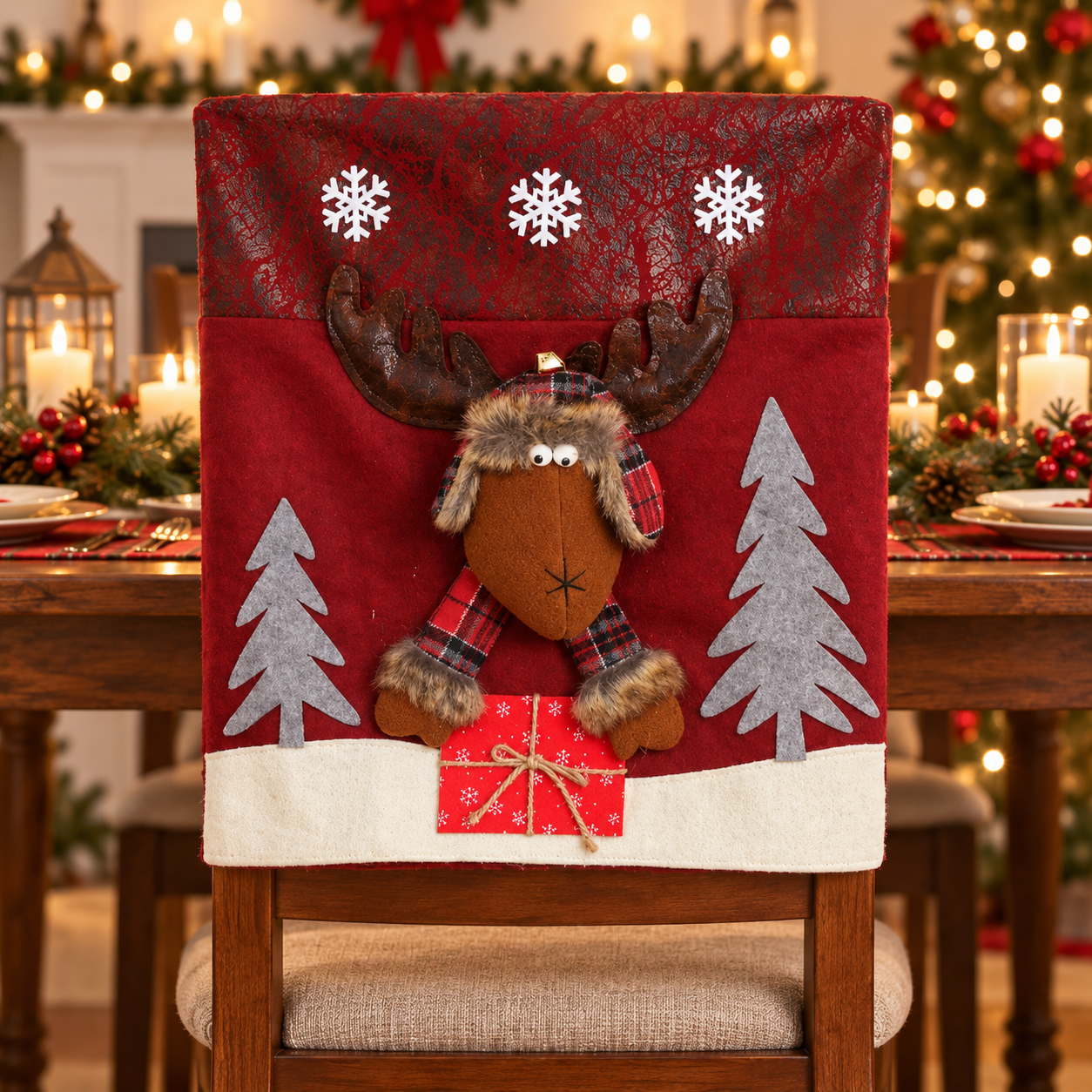 Personalized Christmas Chair Back Cover, Custom Name Santa Hat Slipcover, Gingerbread Gnome Chair Decor, Holiday Gift for Family