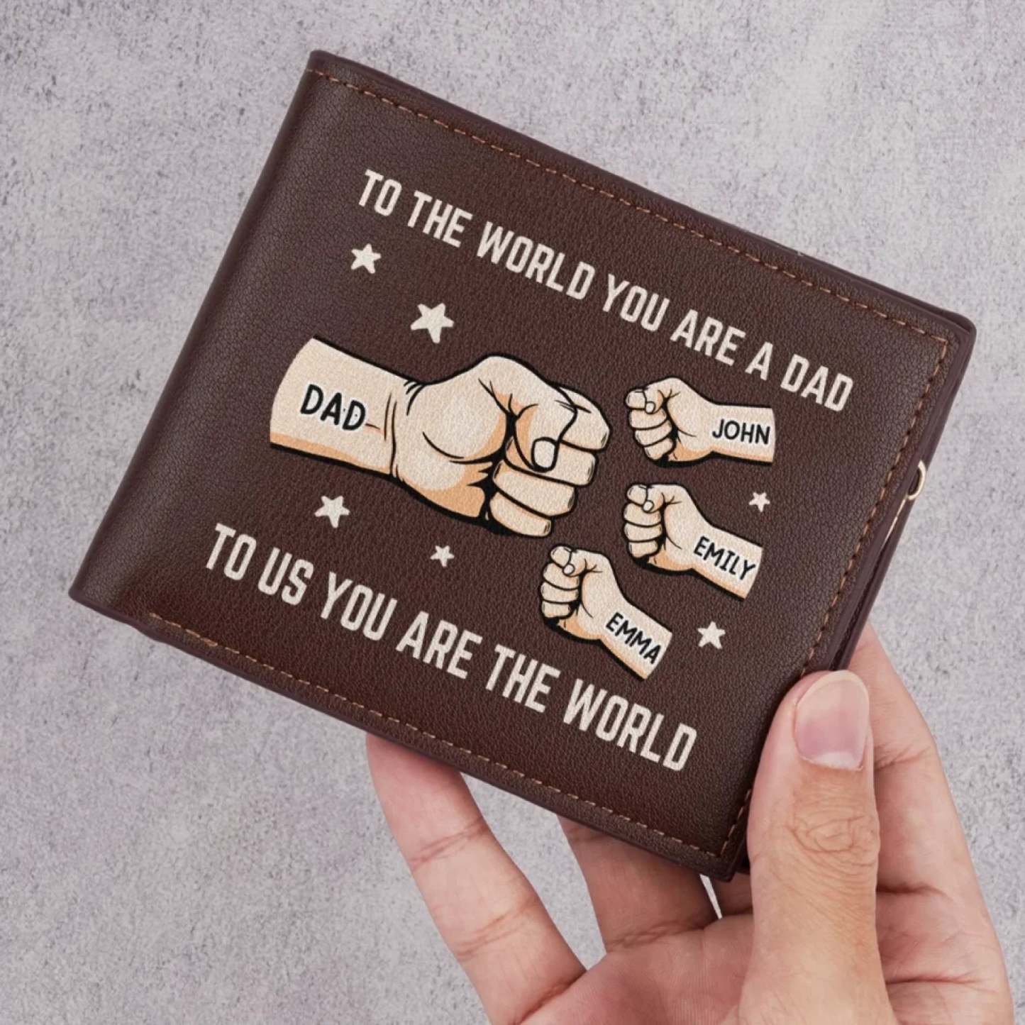 You’re My World, My Heart - Family Personalized Custom Double-Sided Printed Leather Wallet - Father's Day, Gift For Dad, Grandpa
