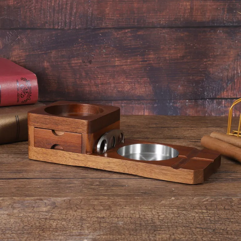 [Copy]Personalized Whiskey & Cigar Tray Glass Holder Ashtray Whiskey, 2 in 1 Wooden Cigar Ashtray With Whiskey Glass Holder, Great Gifts for Men