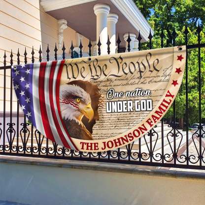 Personalized 250 Years of Freedom America Flag Personalized America 250th Anniversary Bunting Flag Personalized We The People, One Nation Under God, American Eagle Jesus Non-Pleated Fan Flag
