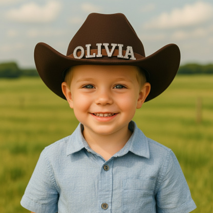 Custom Toddler Cowboy Hat for Kids, Personalized Rhinestone Cowgirl Hat for Girls Boys, Sparkly Cowboy Hat for Women Men