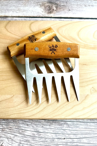 Personalized BBQ Meat Claw Shredders Wooden Barbeque Meat Claws Stainless Steel Tools BBQ Meat Lovers Gift Set of 2 Meat Claws Gift for Him
