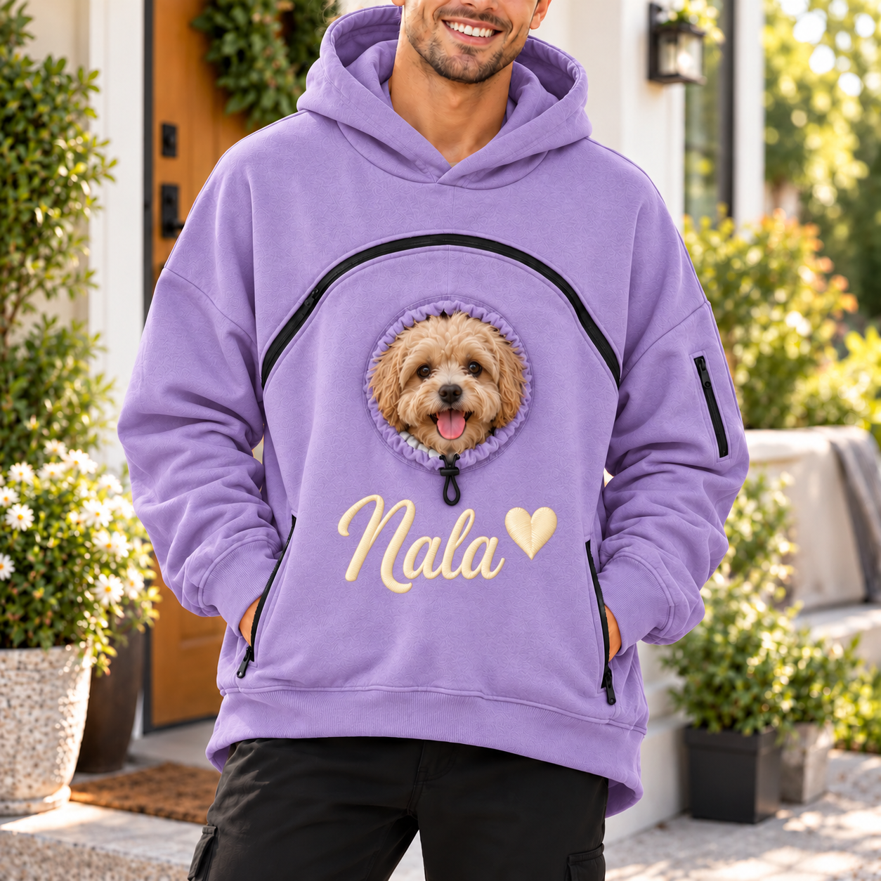 Custom Dog Pouch Sweatshirt For Pet | Personalized Embroidered Name Pet Carrying Unisex Hoodie Small Pet Owner Christmas Gift