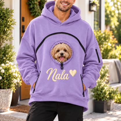 Custom Dog Pouch Sweatshirt For Pet | Personalized Embroidered Name Pet Carrying Unisex Hoodie Small Pet Owner Christmas Gift