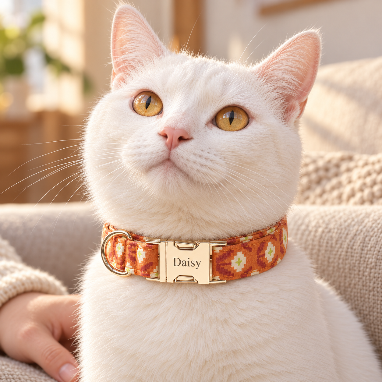 Personalized Floral Pet Collar – Adjustable Collar with Custom Engraved Buckle
