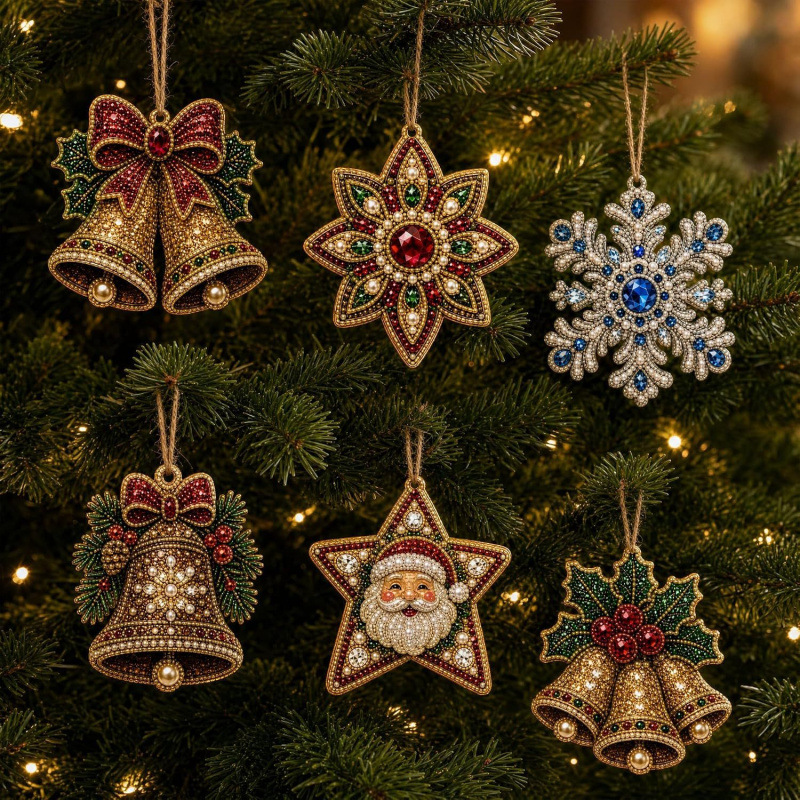 6pcs Winter Wear Pendant - Acrylic Christmas Tree Ornaments DIY Decor Kit Pearl Art Diamond Painting Pendant - Acrylic Christmas Tree Ornaments DIY Decor Kit