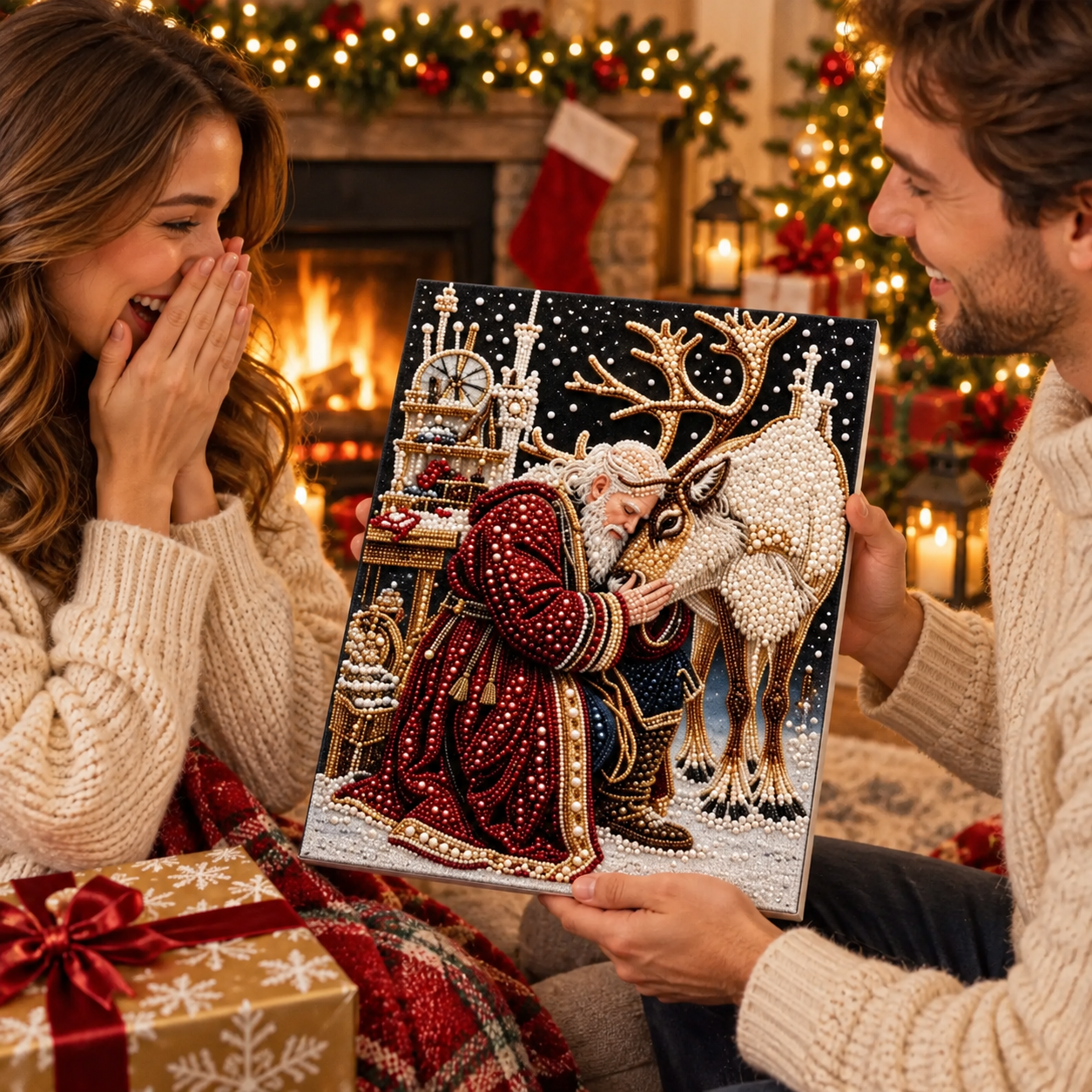 Christmas Pearl Diamond Painting Kit for Adults, 3D Pearl Bead Art DIY Craft with Santa, Reindeer, Angel & Christmas Tree Designs, Handmade Holiday Decor Gift