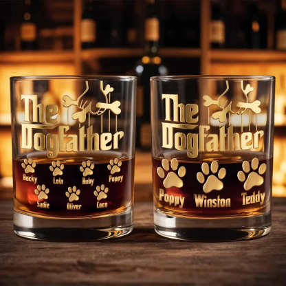 Personalized Dogfather Whiskey Glass, Custom Dog Dad Bourbon Glass, Pet Parent Gift, Dog Lover Whiskey Tumbler with Dog Names