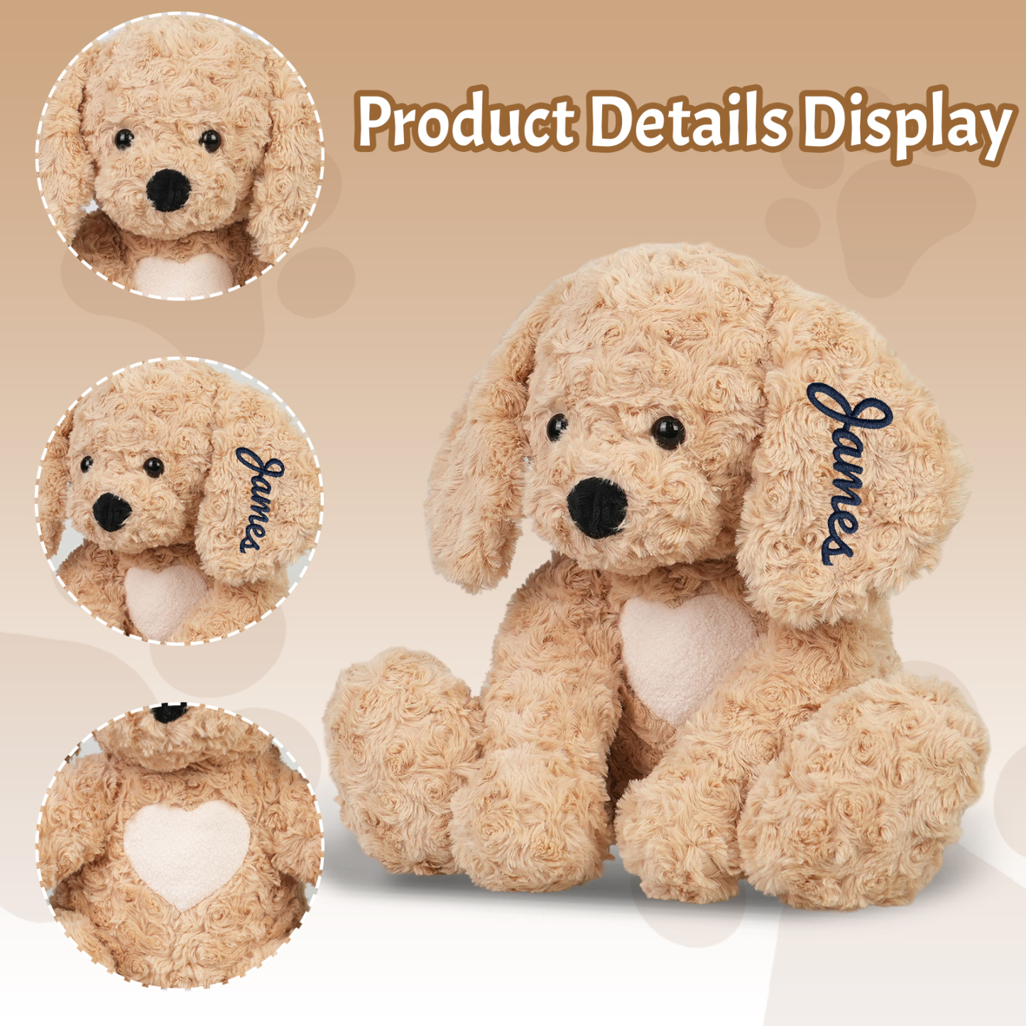 Custom Golden Retriever Stuffed Animal, 12.2" Puppy Plush Personalized Embroidered Name Stuffed Dog Plushie