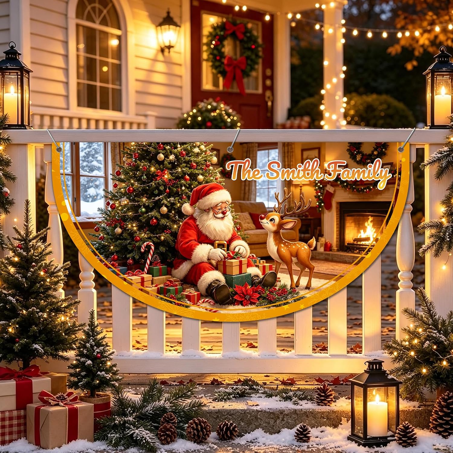 Custom Christmas Banner Personalized Christmas Bunting Party Backdrop for Indoor & Outdoor