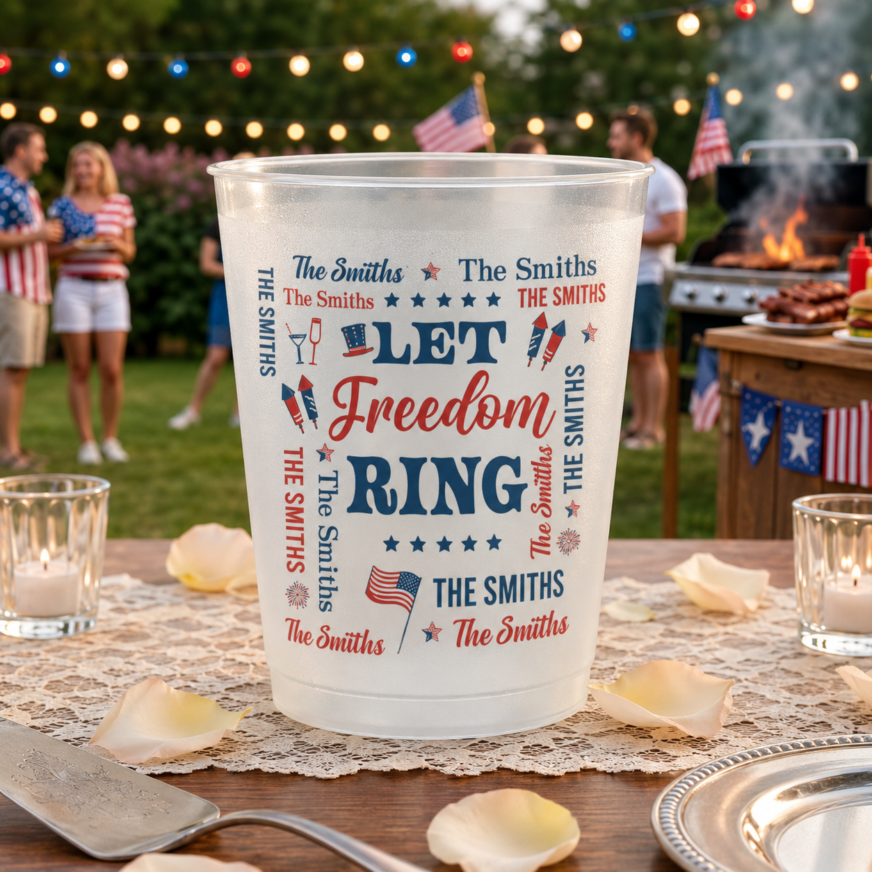 We The People Like To Party Patriotic Repeating Family Name - Personalized Cups