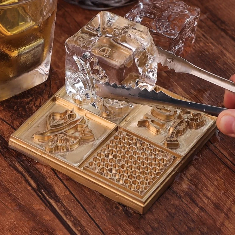 Custom Brass Ice Plate, Personalized Logo Ice Tray, Bar Drink Stamp, Christmas Gift