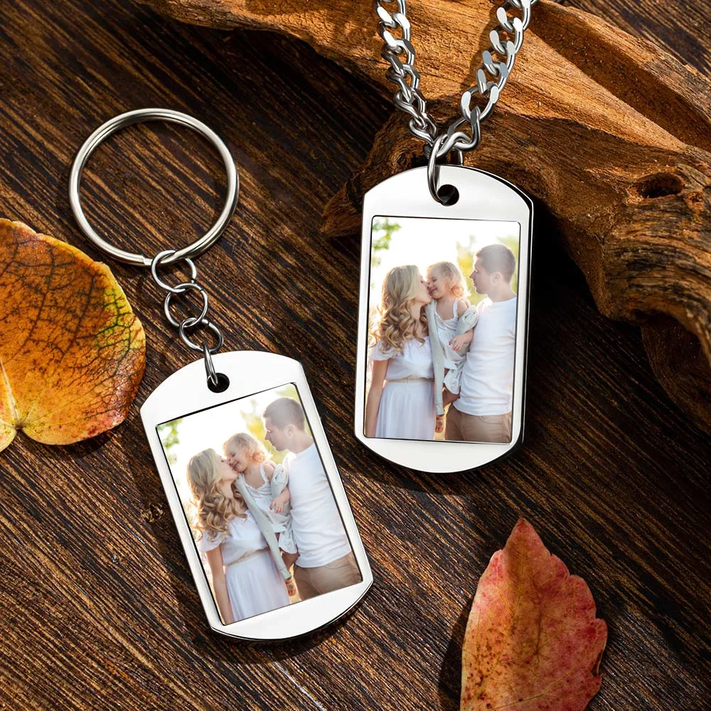 Personalized Photo Keychain Necklace with Engraved Text Birthday Anniversary Gift for Family Friend